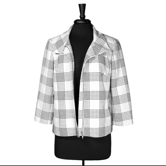 Talbots women’s jacket size 12 zip blazer coat black and white - Picture 4 of 15